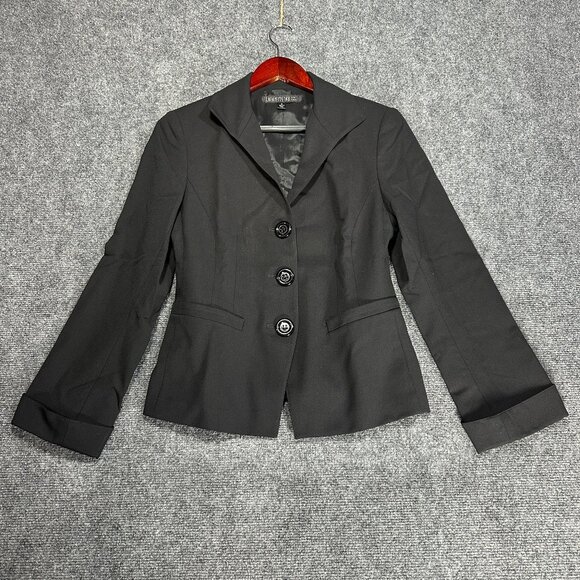Lafayette 148  Blazer Womens 4 Jacket 3 Button Black Wool Stretch Cuffed - Picture 1 of 9